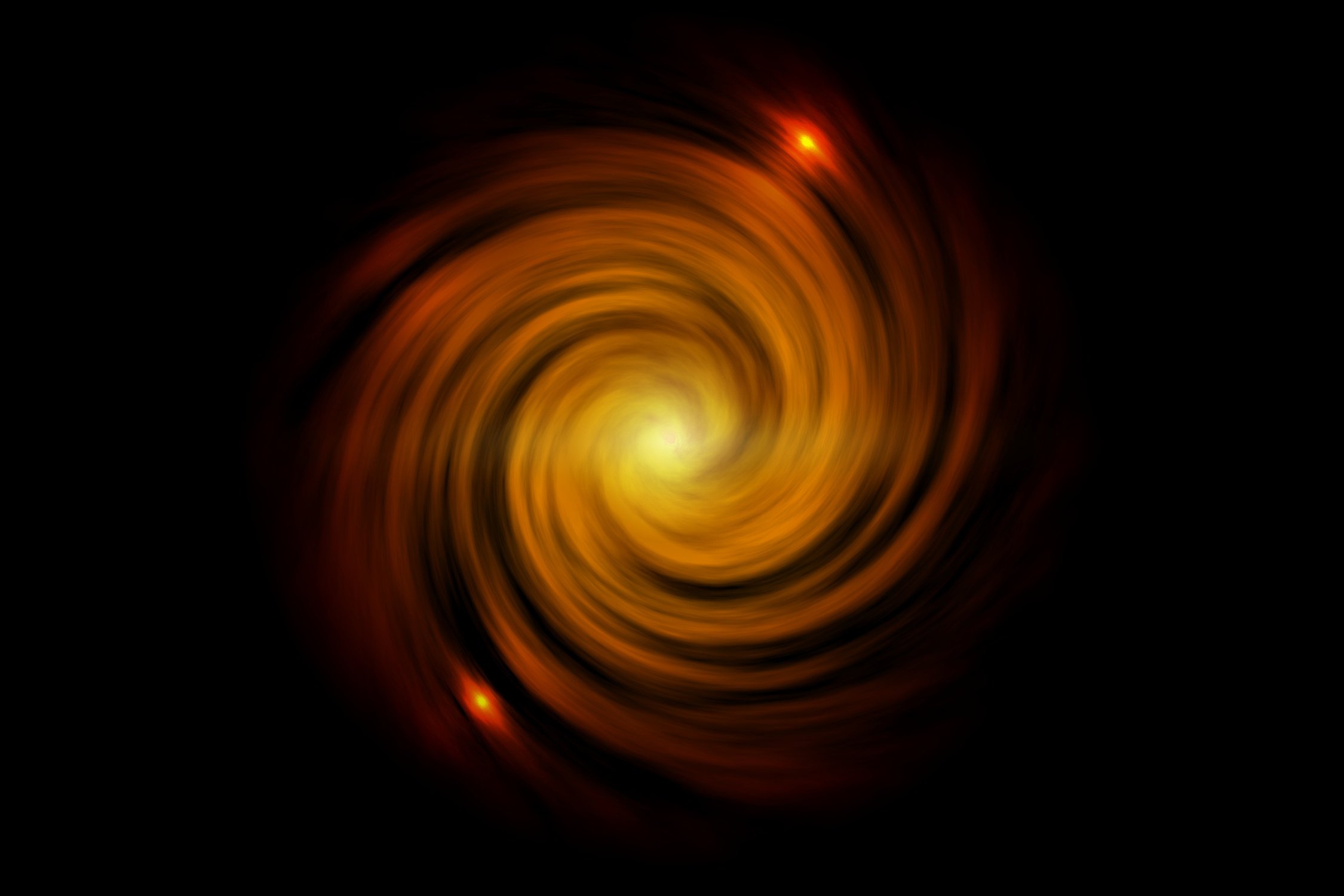 Abstract spiral galaxy with orange fog on black background